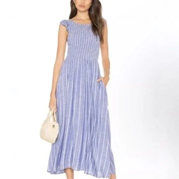 free people blue and white striped dress Free People Butterflies Chambray Midi Dress